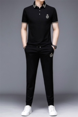 HP507夏季男式短袖长裤透气两件套运动休闲翻领修身t恤套装P130，男装休闲套装，电商B360