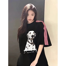 抖音得物品质二开240克宽松纯棉美式潮牌印花三条杠中性风短袖T恤，男装T恤，电商A486-1