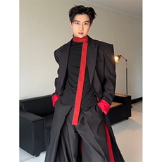 现货~黑红撞色长款垫肩收腰大衣Y960-西装风衣P118毛呢大衣P125，男装西服套装，星座1004-3