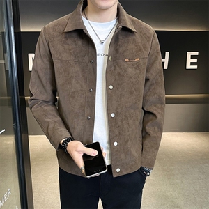 春秋季夹克男新款痞帅潮牌翻领麂皮绒上衣服男士外套JK7391图片