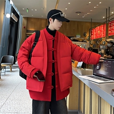 中式唐装男款冬季加厚风汉服青红色立领休闲外套A33-P158，男装棉衣，星座816A（原B366）