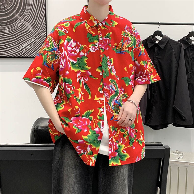 复古碎花衬衣夏威夷短袖花衬衫男宽松潮流情侣百搭C188特P25,男装衬衫,电商A056