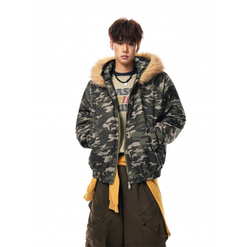 美式迷彩复古毛领棉服外套男连帽夹克毛领棉服外套2313P108,男装夹克,星座506-1