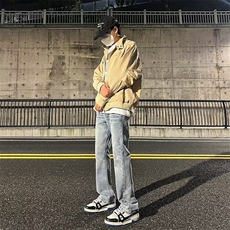 美式复古vibe裤子高街潮牌秋季黄泥牛仔裤男款修身直筒K740-P48，男装牛仔裤，星座1109-3