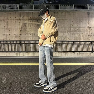 美式复古vibe裤子高街潮牌秋季黄泥牛仔裤男款修身直筒K740-P48图片