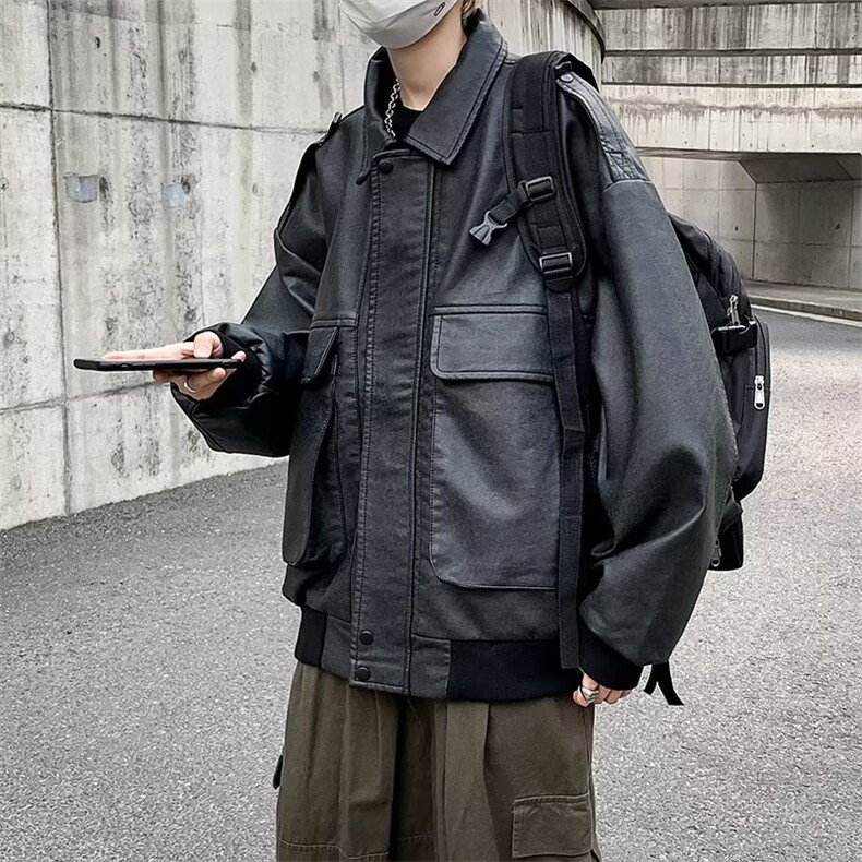 美式复古机车棕色皮衣外套男潮飞行员棒球服夹克骑行服PY120P75,男装皮衣,星座410-2
