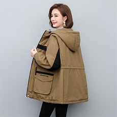 风衣女中长款2025春秋新款收腰小个子时尚宽松百搭休闲加大码外套，女装派克服，天丽