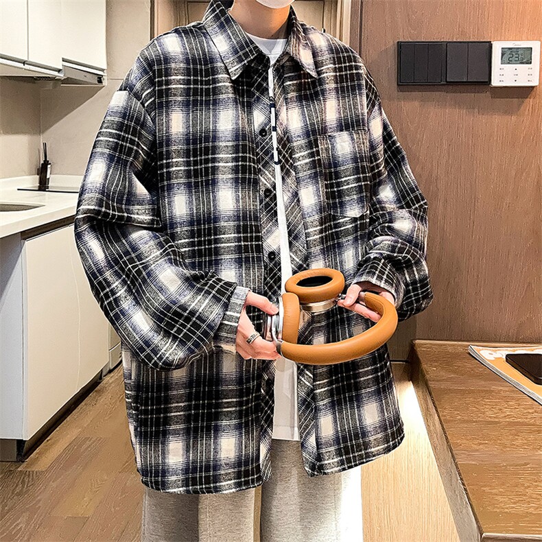 控价59港风格子衬衫宽松外套男女衬衣百搭格子外套CS2430P35,男装衬衫,电商A128