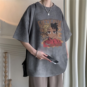 23夏季麂皮绒复古短袖T恤RT3064-P28控48图片
