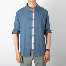 改良汉服居士服民族风短袖盘扣亚麻衬衣钱塘6005-YM09-P30，男装衬衫，星座1112-5（原712-5）
