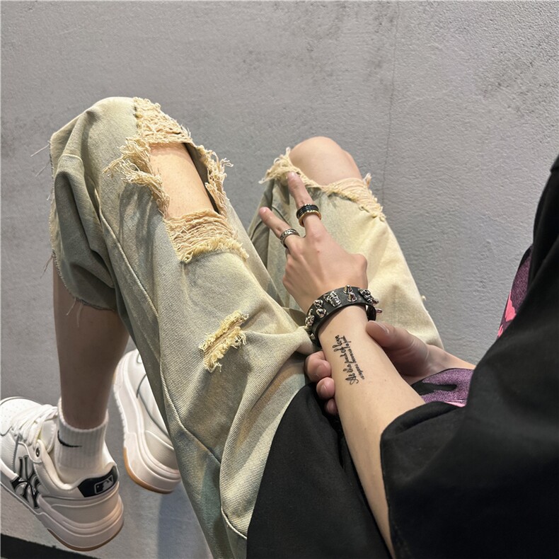 D2051-p45-控68  现货风宽松cleanfit牛仔裤七分裤黑暗图片