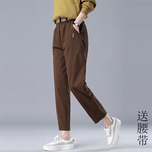 新款高腰显瘦休闲裤女加厚保暖弹力百搭长裤图片