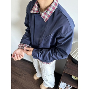美式复古格子拼接假两件翻领外套JK0145-特批75图片
