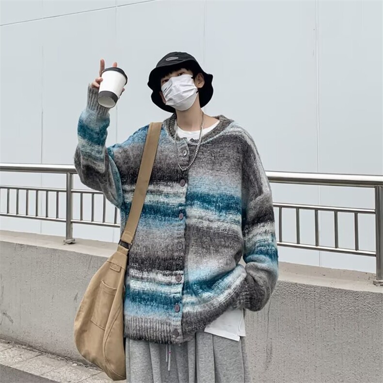2025秋撞色拼接扎染开衫毛衣男复古针织衫外套MY7310,男装针织衫/毛衣,星座1108