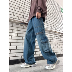 DXK8062-P60；美式复古多口袋牛仔裤男女秋冬季潮牌水洗工装裤，男装牛仔裤，星座603-2