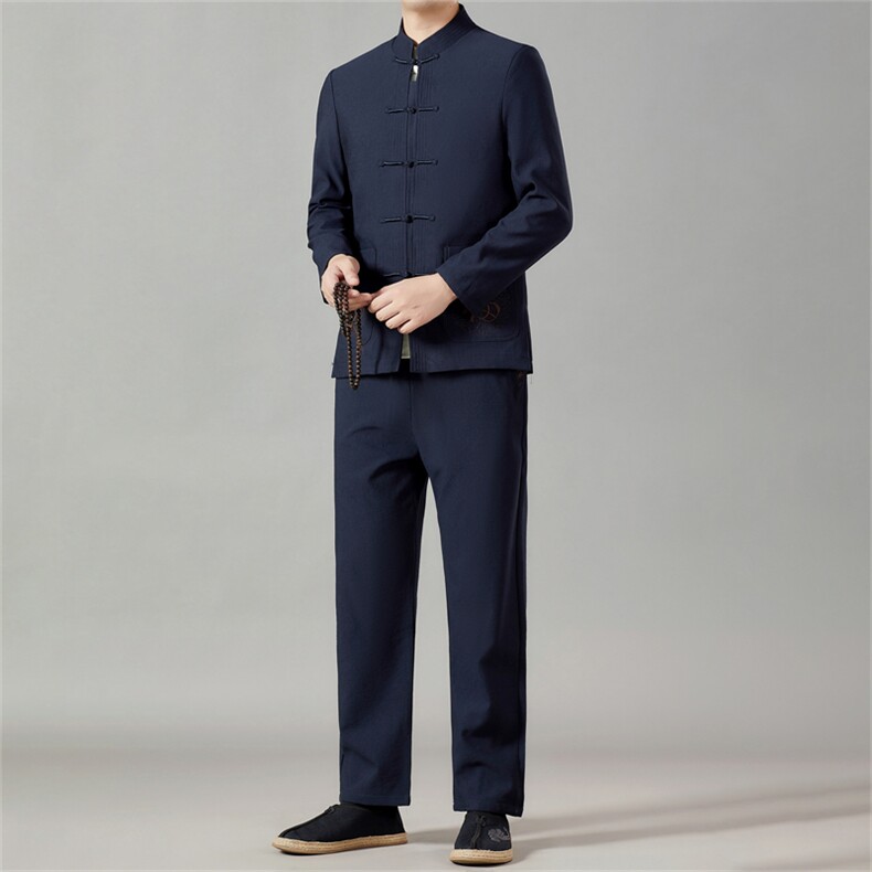 BA7819R钱塘2020-2秋冬季新款休闲风中年男士唐装套装P168，男装休闲套装，钱塘207-2