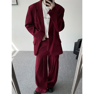 韩版休闲西装套装外套高级痞帅宽松韩版自带垫肩西服外套套装图片