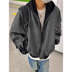JK8539-P77美式复古飞行员夹克假两件pu皮衣外套男女潮高级感，男装皮衣，电商B323A