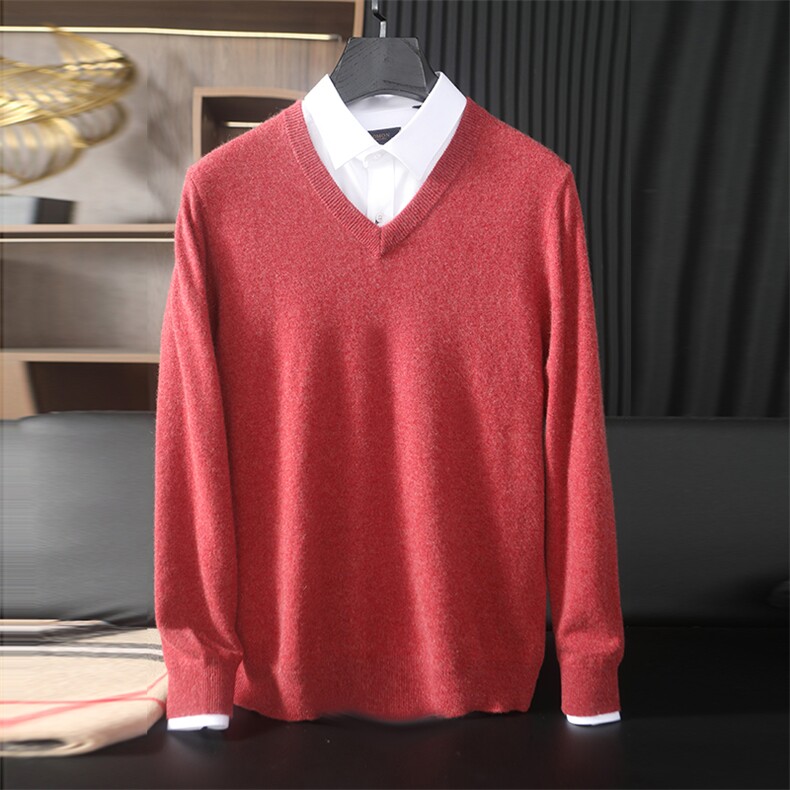 男V领薄款羊毛针织毛衣2025春季商务休闲保暖纯色内搭打底衫潮，男装羊绒套衫，台绒羊绒