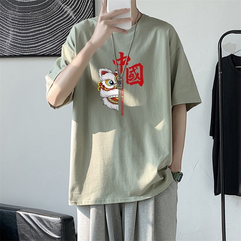 T2206P25港风室内短袖T恤男夏季潮流宽松简约百搭潮牌五分袖上衣,男装T恤,星座510A-1