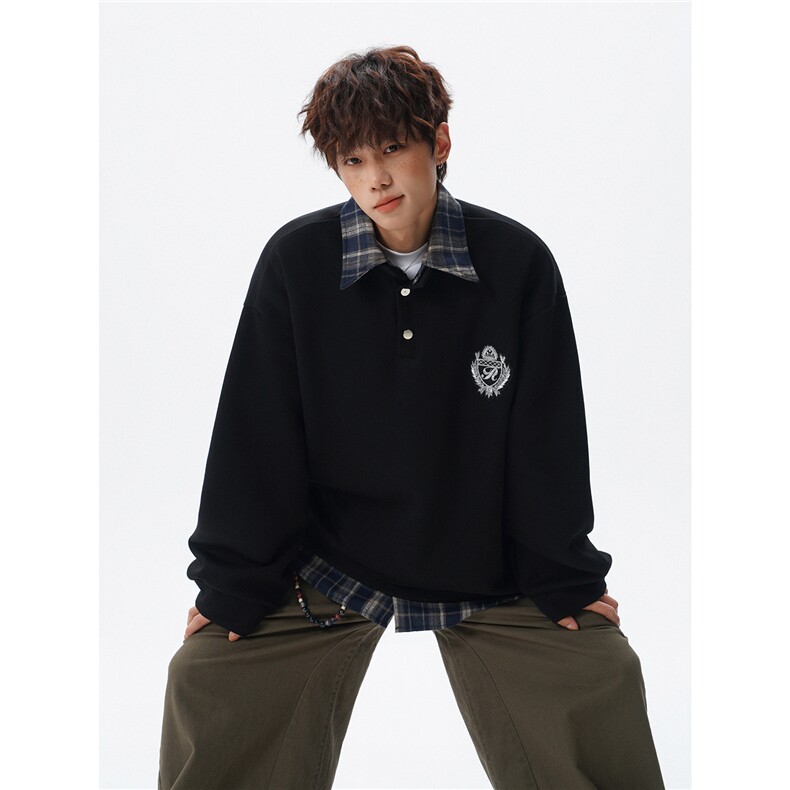 现货WY10207-特批40控78撞色拼接学院风假两件衬衫领男大码卫衣，男装衬衫，电商A059