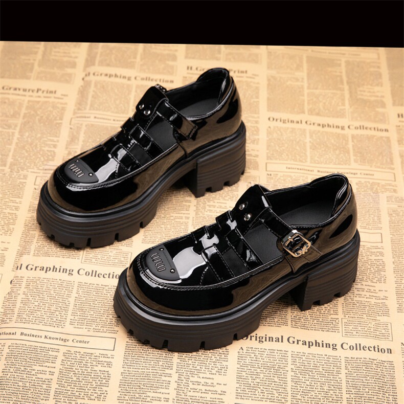 包头罗马凉鞋女夏新款真皮厚底高跟小皮鞋粗跟镂空增高猪笼鞋，女鞋小皮鞋，电商A223