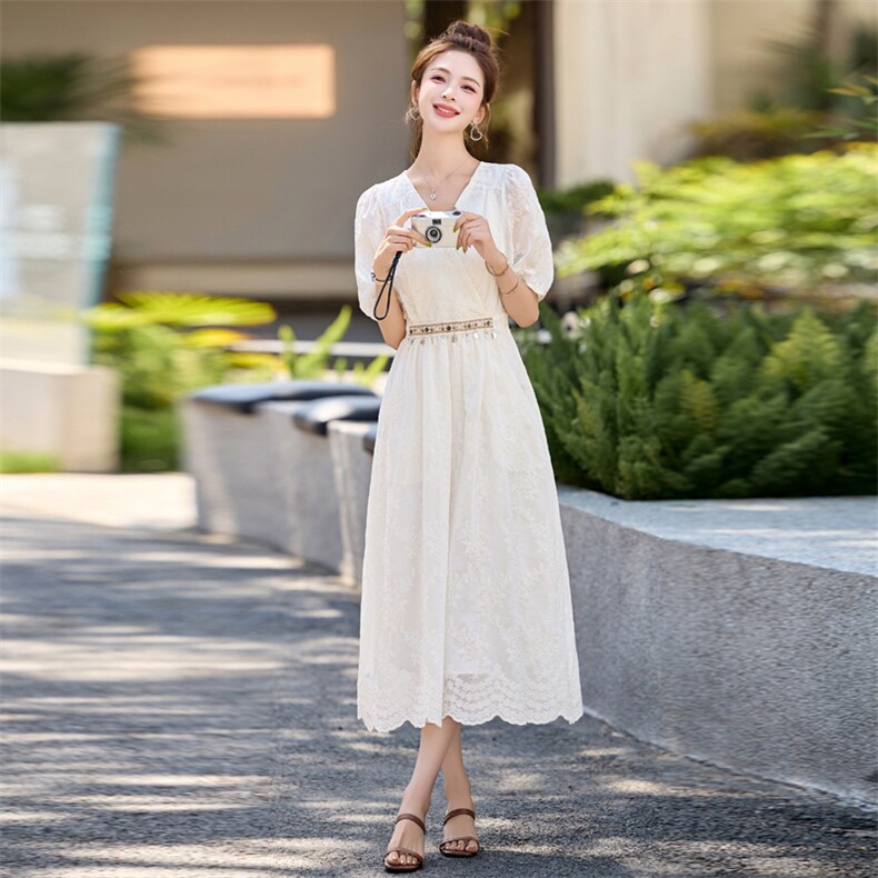 现货2025夏装新款连衣裙女中长款显瘦收腰时尚气质减龄裙子,女装连衣裙,木子恋