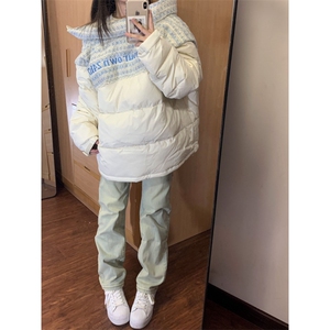 潮高级感针织拼接立领羽绒棉服加厚小众情侣面包服Y321-P88网图图片