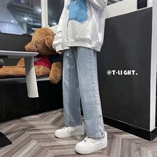格子牛仔裤男士宽松新款潮牌直筒长裤子韩版潮流阔腿裤N3311-p40，男装牛仔裤，星座1008