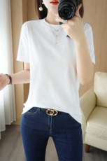 时尚百搭针织棉短袖T恤女轻薄透气显瘦上衣，女装T恤，佳绒高端店