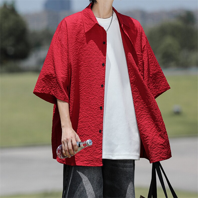 8XL-M泡泡纱盐缩肌理短袖衬衫男夏季冰丝外套防晒衬衣DC28011P36,男装衬衫,电商B312