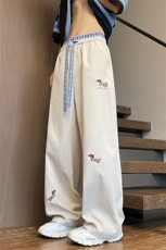2025夏季新款内景大码美式格子拼接刺绣长裤M-5XHK25202-P40，男装休闲裤，电商A022