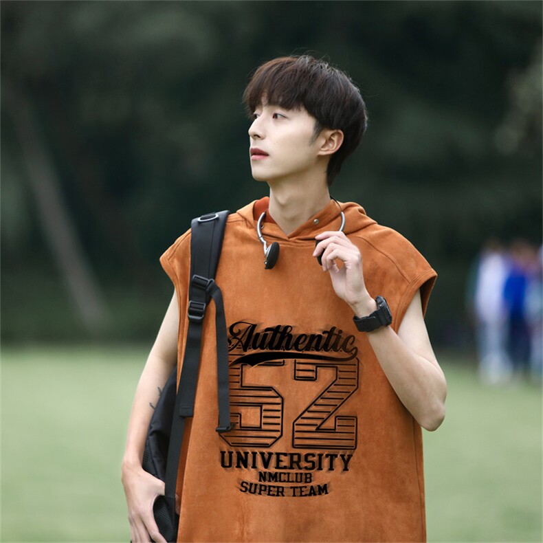 麂皮绒连帽背心坎肩男T恤美式港风JLB3179-P30控48,男装背心/马甲,电商B370