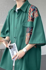 8XL-M民族风拼接短袖衬衫男夏季痞帅半袖衬衣薄款外套DC28009P45，男装衬衫，电商B312