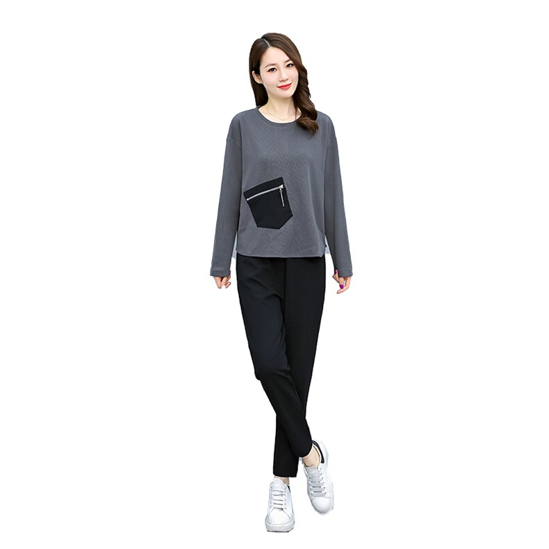 休闲运动卫衣套装女2023春秋新款洋气拼色翻领卫衣束脚长裤两件套,女装套装/套裙,依如秀(原杭风阁)