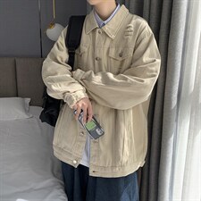 J08-P85 控108 春秋纯色破洞休闲牛仔外套韩版宽松百搭夹克潮图片