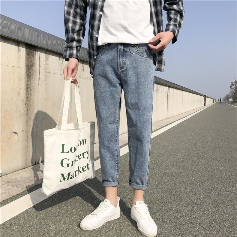 春夏季浅色牛仔裤男士潮牌潮流韩版宽松九分小脚直筒裤子K015-P48,男装牛仔裤,电商A318