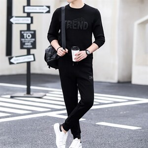 春季卫衣卫裤套装男士2023新款圆领运动休闲潮春秋中青年男装外套图片
