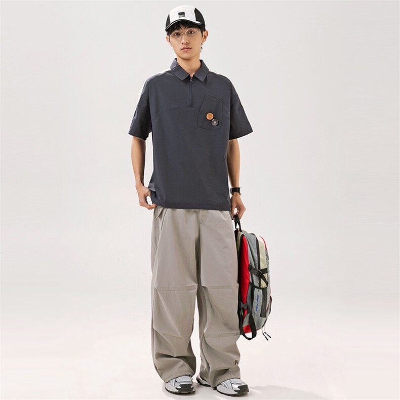 2025夏季新款男日系潮牌拼色polo衫宽松翻领短袖T恤PL66-F55,男装Polo衫,电商A101（原外27）