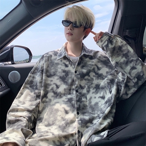 衬衫男秋季新款港风宽松大码灯芯绒扎染长袖衬衫CS8108-P42,男装衬衫,星座214-3