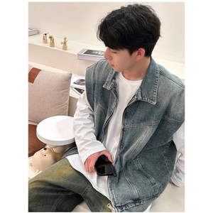 潮流帅气百搭马甲宽松牛仔男接头高阶复古男 JK8601图片