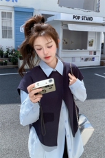 松弛感卫衣套装裙女2025春季新款韩版学院风减龄衬衫半身裙三件套，女装套装/套裙，诺蝶