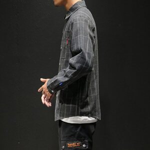 2021春秋季新款日系马切达休闲大码宽松男扣领格子衬衫C510-P40图片