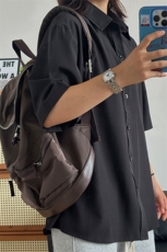 薄款冰丝短袖衬衫男简约纯色垂感休闲痞帅衬衣CS288-P20，男装T恤，星座301C-5