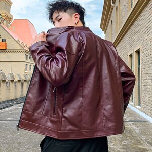 秋冬新款男皮夹克新潮休闲PU皮衣男装修身男士皮外套9912-P65图片