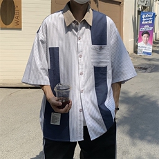 日系cityboy短袖衬衫男女夏季潮牌美式复古衬衣工装外套C29-P38，男装衬衫，星座1008