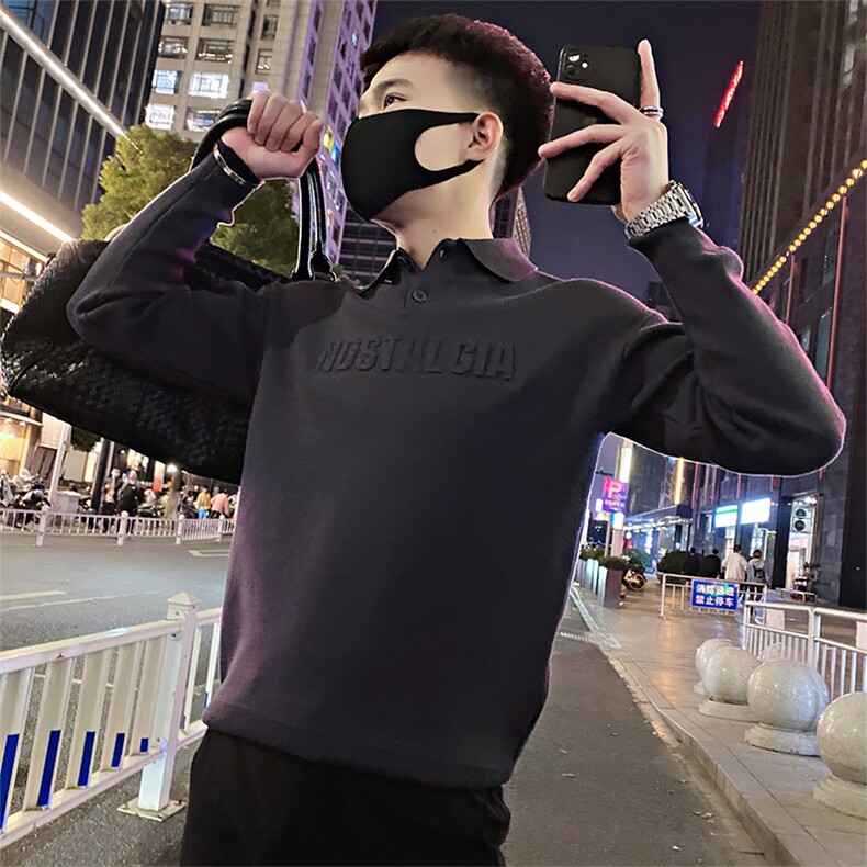 Y23加绒/P98控138冬季小众韩版纯色压花字母打底套头毛衣男灰首1,男装T恤,星座305B