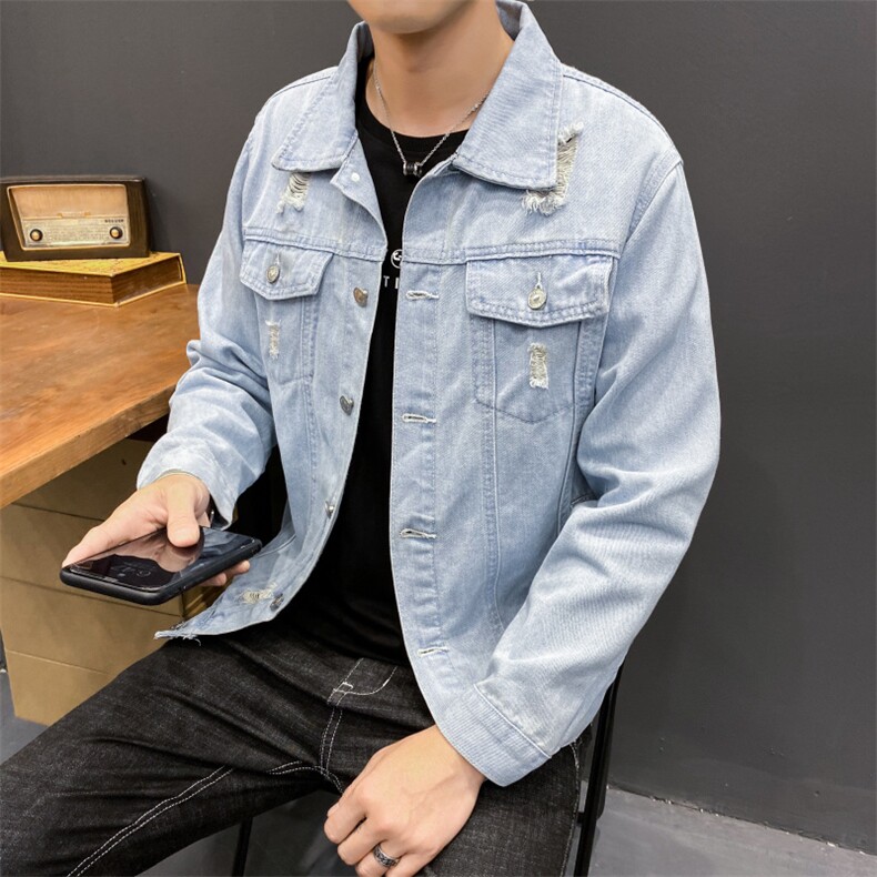 春秋季宽松破洞牛仔外套男潮流韩版夹克百搭港风ins衣服8151-P50,男装夹克,电商A318