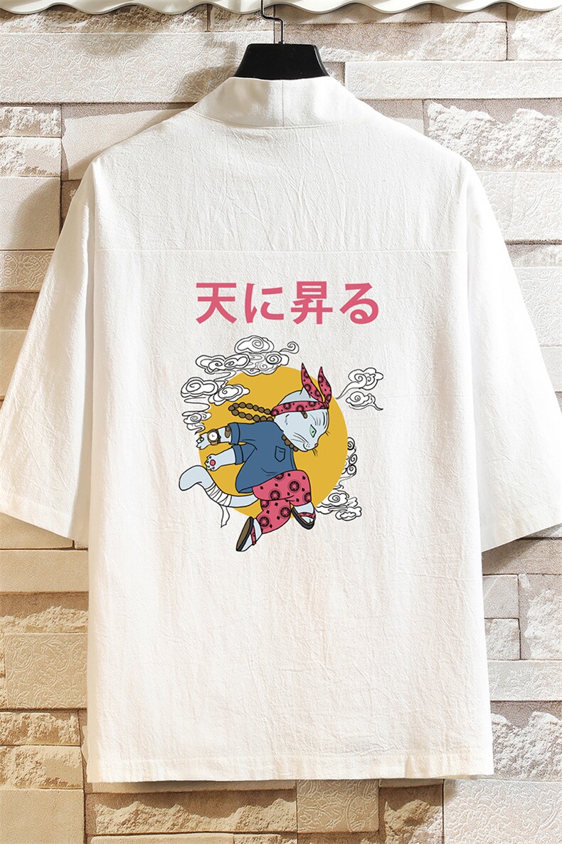 HF59012-P40风汉服男开衫外套七分袖道袍砖墙挂拍,男装民族服装,电商A040A