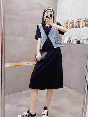 【现货】夏季新款假两件拼接牛仔连衣裙，女装连衣裙，名依人